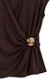 1021 Women's Gold Buckle Detailed Double-Breasted Look Draped V-Neck Blouse Brown - 3
