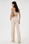 Women's Beige Regular Fit Waist-Corseted Tube-Leg Lycra Stretchy Trousers - 3