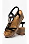 Novira Suede Shiny Colorful Stone Embellished Wooden Heel Bow Tie Natural Stone Look Ankle Elastic Tie Wedge Heel 7 cm - 7