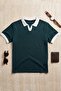 Men's Green Jacquard Polo Collar Cotton T-Shirt - 3