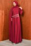 Burgundy Pearl Embroidered Cape Evening Dress - 4