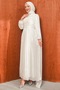 White Collar Stoned Draped Janjan Evening Dress - 3