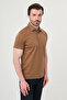 Plain Slim Fit Polo Collar Metal Buttoned 100% Cotton Short Sleeve Men's T-Shirt Camel - 36880.26Y - 4