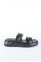 Women's Genuine Leather Double-Strap Adjustable Belt Buckle Detailed Thick Sole Slippers Black