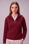Women's Hair Knitted Half Zipper Bato Collar Wool Knitwear Sweater Red