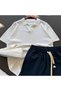 Nurse Collar Knitwear T-Shirt + Raw Linen Shorts 2-Piece Combination - 2