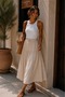 100% Cotton Muslin Fabric Midi Skirt – Elastic Waist with Tie Detail, Layered Summer Casual Skirt My3535 - 5