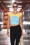 Lilas Women's Soft and Flexible Fabric Contrast Color Knot Detailed Blue - Yellow Blouse - 3