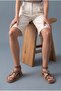 Women's Genuine Leather Ankle Strap Flip-Flop Sandals with Stones, Montera Camel Suede - 2