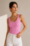 Women's Pink Ribbed U-Neck Slim Fit Undershirt
