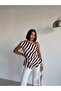 A Quality Asymmetric One-Shoulder Waist-Seat Ruffle Detail Lining Zipped Striped Satin Fabric Blouse - 4