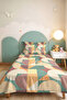 Geometric Green Young Room Single Pique Set - Mustard Brown 160X220 cm Quilted Bedspread - 2