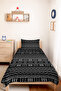 Black Geometric Modern Young Room Single Pique Set - Ethnic 160X220 cm Quilted Bedspread - 5
