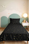Black Polka Dot Modern Youth Room Single Pique Set - Gold Geometric 160X220 cm Bedspread - 4