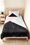Geometric Black Young Room Single Pique Set - Pink Marble 160X220 cm Quilted Bedspread - 2