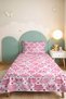 Pink Kitten Patterned Girl's Pique Set - Cute Flower Heart Baby Room Bedspread - 160X220 cm - 5