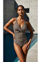 Women's Leopard Patterned Padded Plus Size Swimsuit