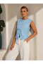 Women's Crew Neck Front Tie Sleeveless Woven Blouse - 3