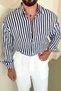Plee Striped Comfortable Fit Shirt Navy Blue