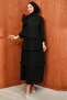 Black Layered Pleated Evening Dress - 3