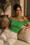 Off-The-Shoulder Halter Neck Ring Detailed Camisole Crop Blouse - 7