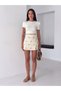 Women's Cream Ethnic Embroidered Linen Zipper Mini Shorts Skirt Slit Summer Zipper Shorts Skirt - 2