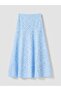 Soulife Blue High Waist Brode Flared Skirt