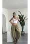 Women's Khaki All-Size Matching Pants with Gathered Waist and Tie-Up Detail at the Hem, Draped Modal Tencel Fabric Trousers - 5