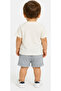 Baby Boy Teddy Bear Patterned Linen Shorts Set with Snap Closure on the Shoulder - 3