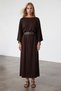 Women's brown batwing sleeve ruched waist belted dress alc-x15525 - 3