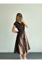 Zippered Shirt Collar Waist Gathered Dress - 4