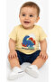 Baby Boy Dino Lettered Dinosaur Patterned Yellow Color T-Shirt with Snap Closure on the Shoulder