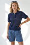 Women's Navy Blue Polo Collar Floral Patterned Openwork Knitwear Blouse Blz-19003383 - 4