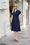 Women's Modal Silky Collared Dress with D Buckle on the Side and Below the Knee Pockets - Navy Blue