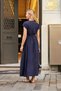Women's Wrap Double-Breasted Off-Shoulder Skirt Kilos Dress-Navy Blue - 6
