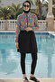 2-Piece Set (with Bonnet Gift) Two-Piece Burkini Hijab Swimsuit with Crop Jacket and Elastic Waist D71 - 2