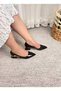 Women's Essi Black Patent Leather Buckle Thick Heeled Comfortable Shoes - 5