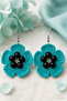 Turquoise Knitted Flower Earrings Black Beaded Dangle Daisy Earrings - 4
