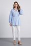 Maca Elastic Waist Balloon Long Sleeve Buttoned Shoulders Satin Women's Shirt & Blouse & Hijab Shirt - Blue&White - 6