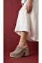 Tarex Women's Heeled Sabo Suede Platform Thick Heel Laser Cut Perforated Rivet Detailed Open Back Slippers