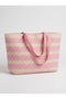 Hebe Striped Straw Look Large Volume Shopper Beach and Daily Shoulder Bag