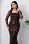 Square Neckline Long Sleeve Beaded Evening Dress 41231 - 6