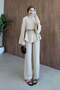 Valide V-Neck Linen Suit Beige