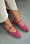 Will Belted Round Toe Genuine Suede Leather Ballerinas Fuchsia - 2
