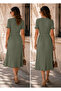Flounced Summer Fabric Buttoned Crew Neck Short Sleeve Long Knitwear Dress - 7