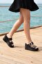 Denise Black Genuine Calfskin Double Buckle Platform Wedge Heeled Women's Slippers - 3