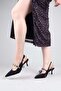 Si̇li̇s Side Ribbon Buckle Stoned Satin Stiletto Black - 2