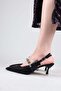 Si̇li̇s Side Ribbon Buckle Stoned Satin Stiletto Black