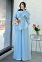 Premium Ruffle Detailed Voile Trousers Set - Blue - 7