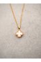 Premium Steel Gold Color Pearlescent Four-Leaf Clover Necklace - Non-Tarnish Zircon Stone Framed Chain Necklace
